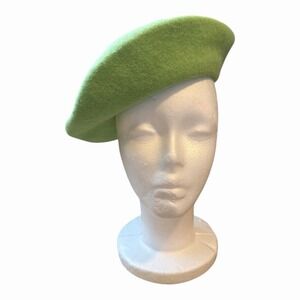 Lime Green Wool Beret Hat Parisian French Chic Cottagecore